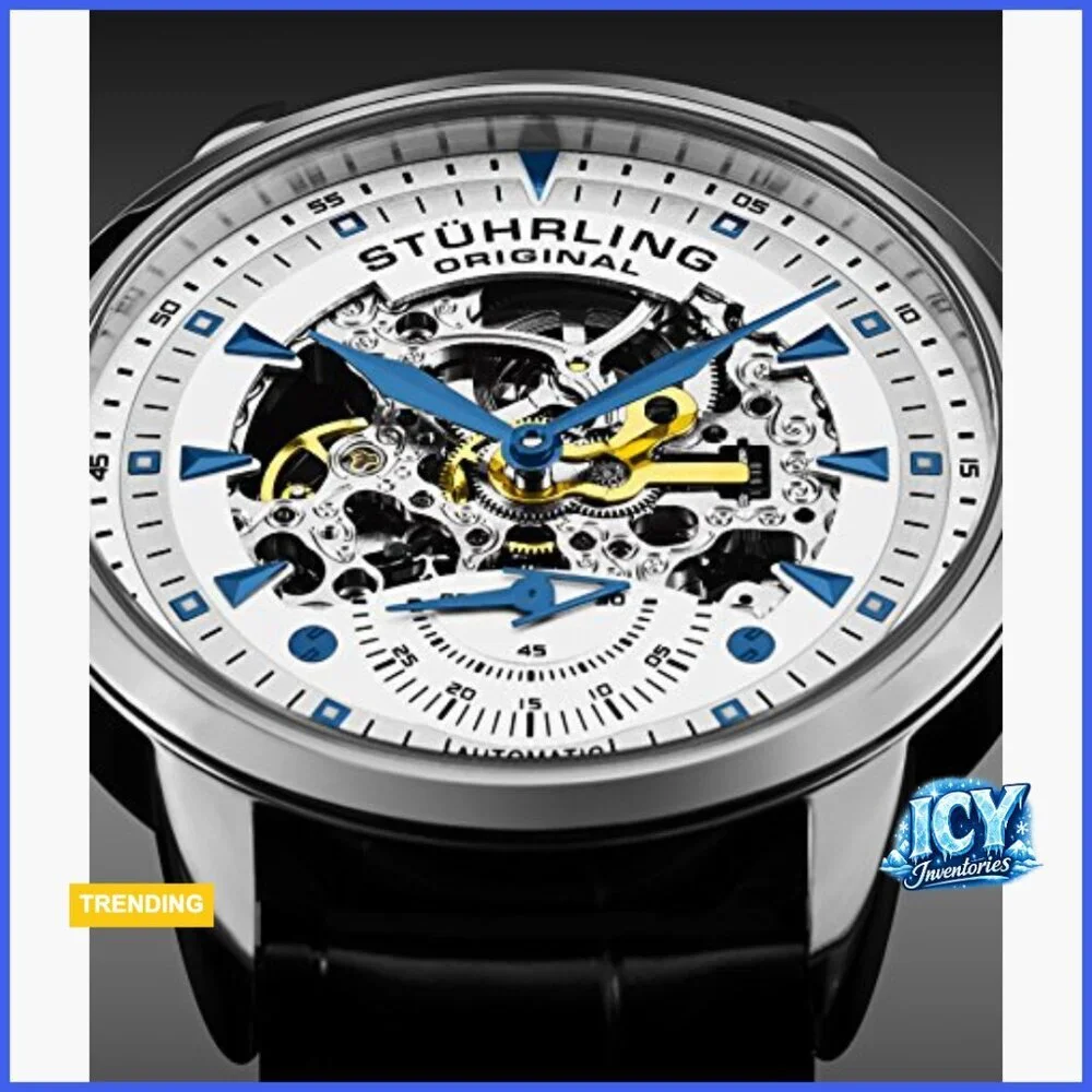 Automatic Skeleton Dress Watch with Alligator Embossed Leather Strap